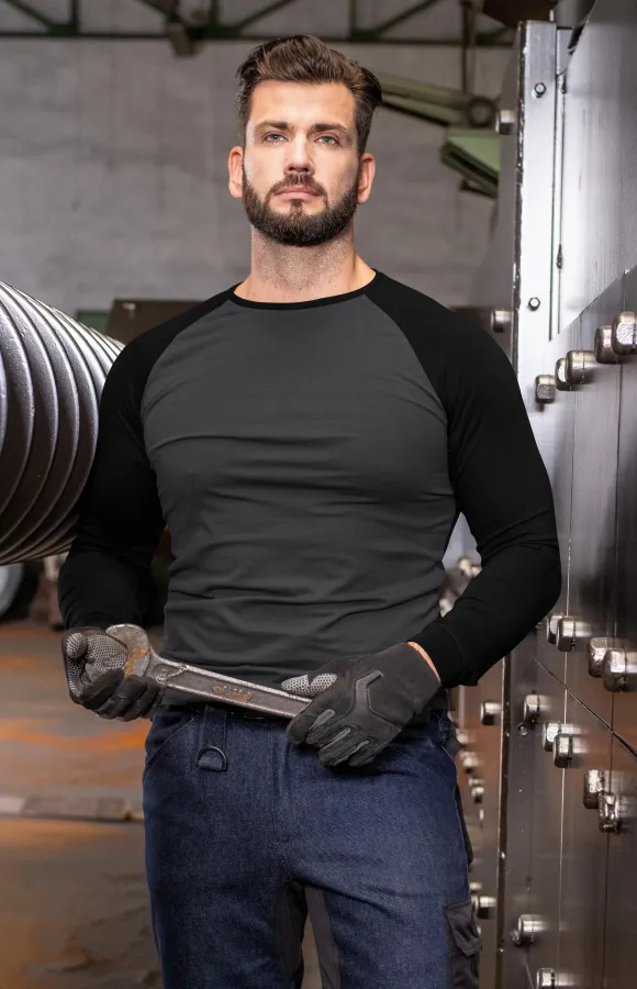 Férfi kontrasztos hosszú ujjú póló, ébenszürke Férfi kontrasztos hosszú ujjú póló, ébenszürke