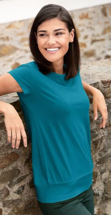Női divatos póló, sötét türkiz
