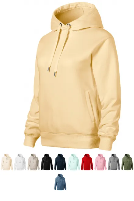 Kényelmes női pulóver kapucnival, vanília