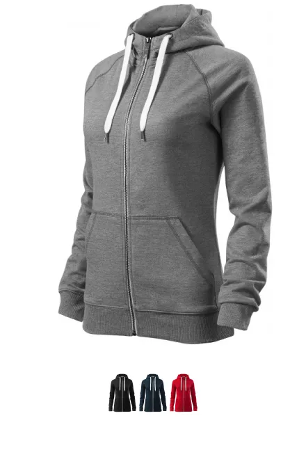 Női kontrasztos pulóver kapucnival, sötétszürke márvány