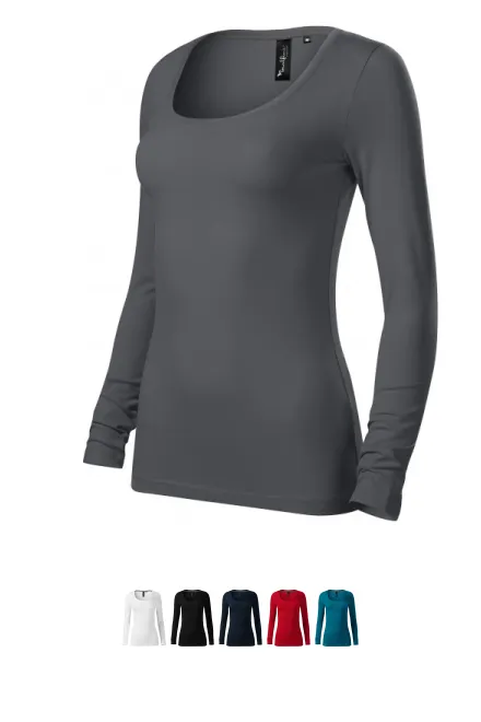 Női póló hosszú ujjú és mélyebb nyakkivágással, világos szürke