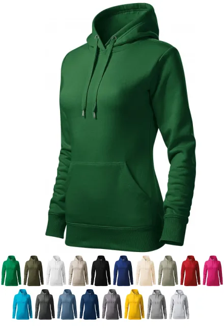 Női pulóver kapucnival cipzár nélkül, üveg zöld