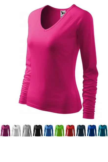 Női testhezálló póló, V-alakú nyakkivágással, málna