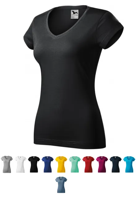 Női vékony póló, V-nyakkivágással, ébenszürke