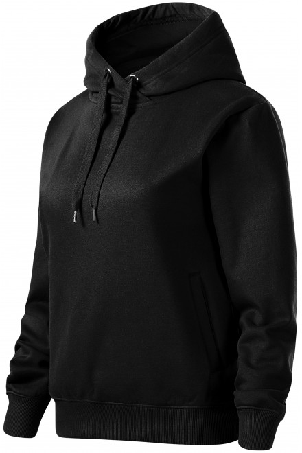 Kényelmes női pulóver kapucnival, fekete