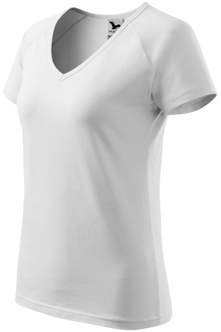 Kúpos női póló raglán ujjú, fehér, pólók nyomtatás nélkül