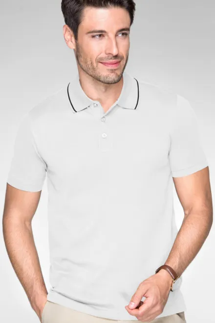 Férfi elegáns merszeres póló gallérral, fehér