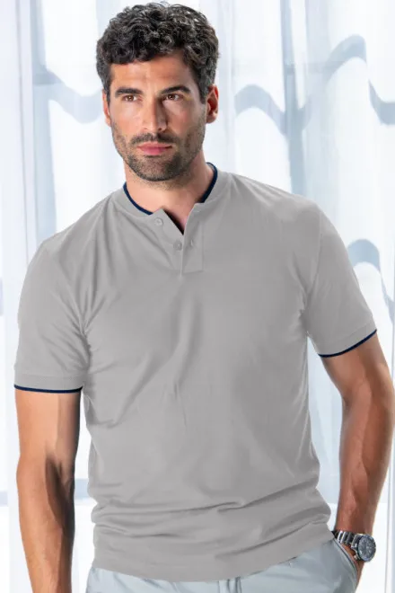 Férfi póló bombergallérral, ezüstszürke