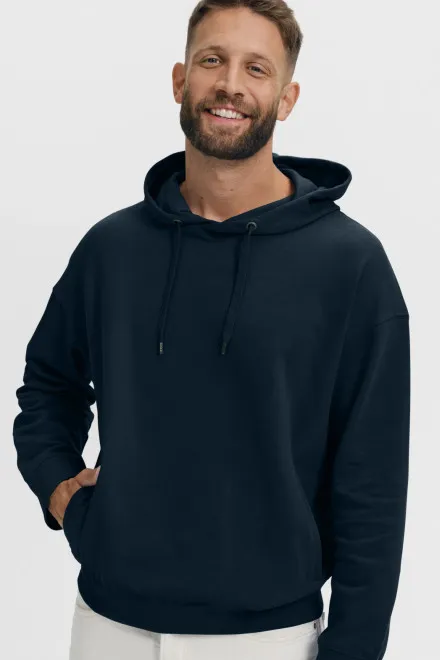 Kényelmes férfi kapucnis pulóver, sötétkék