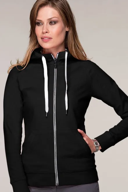 Női kontrasztos pulóver kapucnival, fekete