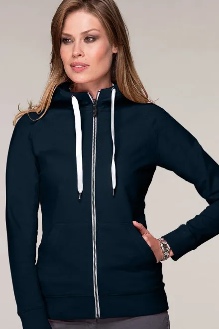 Női kontrasztos pulóver kapucnival, sötétkék