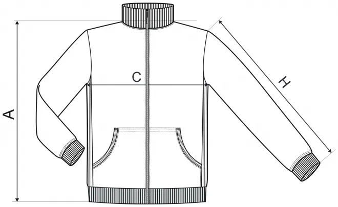 Egyszerű férfi pulóver, kapucni nélkül - mérettáblázat