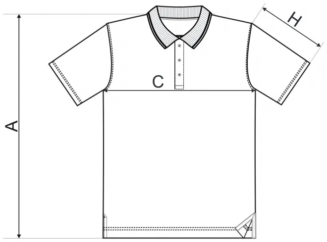 Férfi elegáns merszeres póló gallérral - mérettáblázat