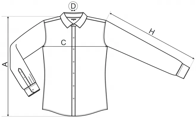 Férfi ing hosszú ujjú Karcsú fit - mérettáblázat