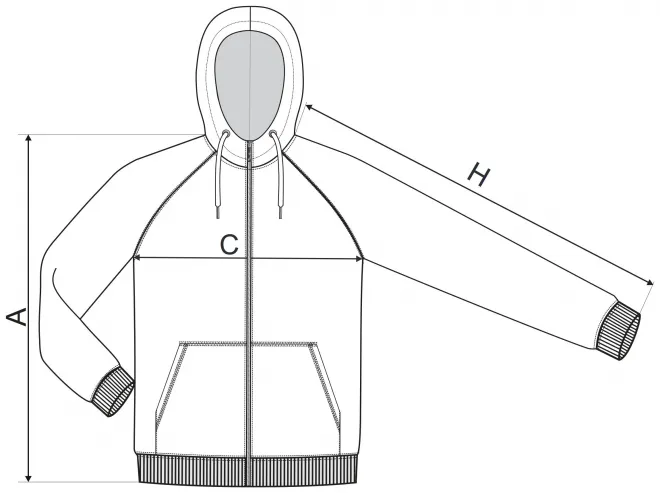 Férfi kontrasztos pulóver kapucnival - mérettáblázat
