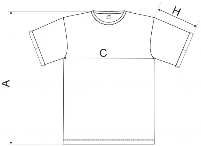 Férfi póló feltekert ujjú - mérettáblázat