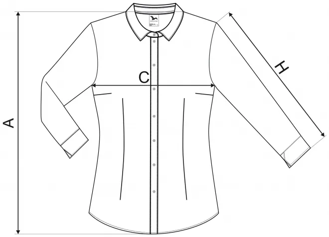 Hosszú ujjú női blúz - mérettáblázat