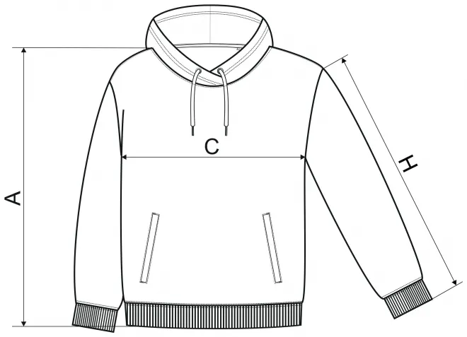 Kényelmes női pulóver kapucnival - mérettáblázat