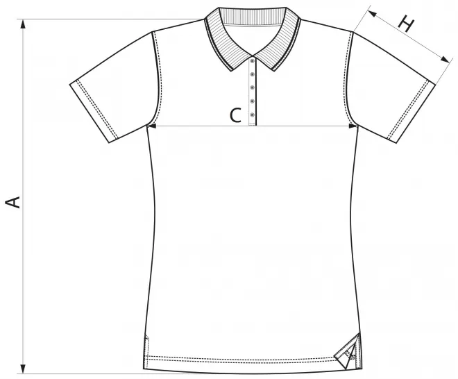 Női elegáns mercerizált póló - mérettáblázat