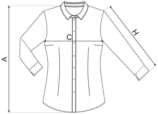 Női pamut blúz, hosszú ujjú - mérettáblázat