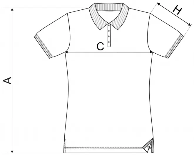 Női póló magas gallérral - mérettáblázat