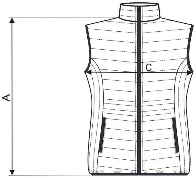 Női steppelt mellény - mérettáblázat