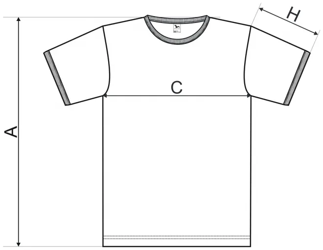 Unisex kontrasztú póló - mérettáblázat