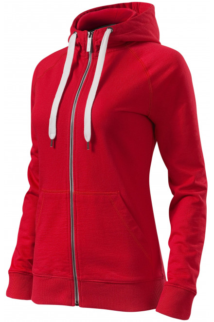 Női kontrasztos pulóver kapucnival, formula red