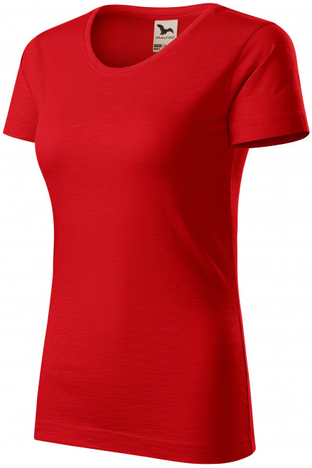 Női póló, texturált organikus pamut, piros, sima pólók