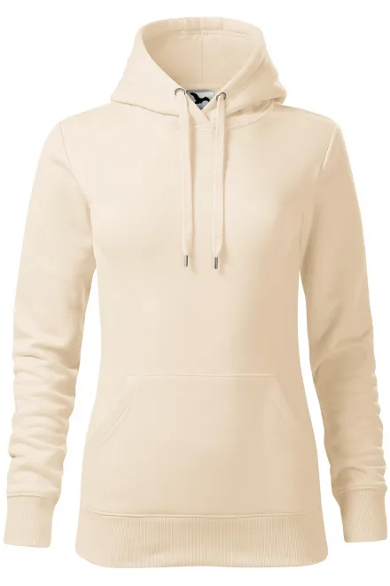 Női pulóver kapucnival cipzár nélkül - mandula, XS