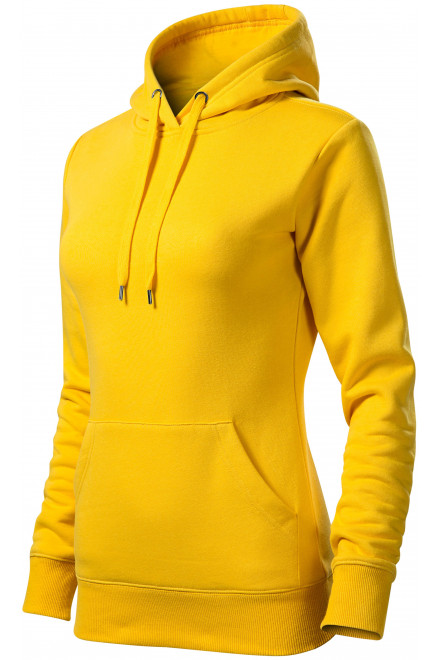Női pulóver kapucnival cipzár nélkül, sárga, női pulóverek