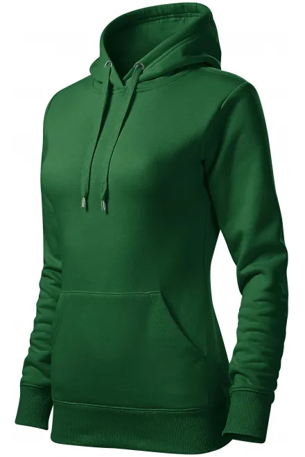 Női pulóver kapucnival cipzár nélkül, üveg zöld