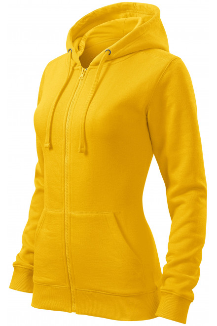 Női pulóver kapucnival, sárga