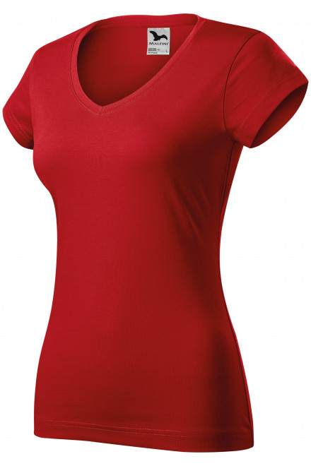 Női vékony póló, V-nyakkivágással, piros